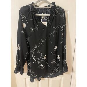 Kari Blue Blouse Medium BLACKFLWR everyday essentials NWT